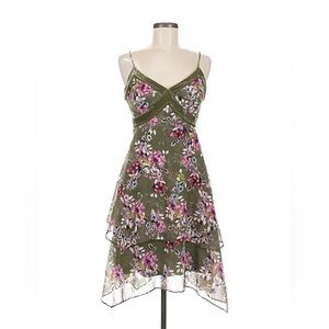 White House Black Market Floral Dress - Olive and Pink